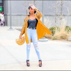 Fashionnova Pu leather mustard Mini Dress.